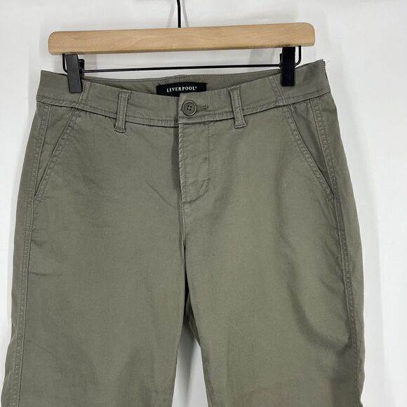Liverpool Pants Size 4/27 Womens Shadow Green Stretch Chino Twill Khaki Crop - Picture 2 of 8